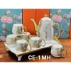 Bộ ấm chén khay sứ pha trà cà phê vân đá sọc viền vàng, nắp cá heo - 3 mẫu, giảm giá 795.000đ