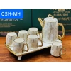 Bộ ấm chén khay sứ pha trà cà phê vân đá sọc viền vàng, nắp cá heo - 3 mẫu, giảm giá 795.000đ 3