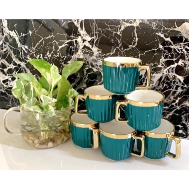 Bộ ấm chén khay sứ pha trà cà phê Xanh Ngọc Vàng Vân Tăm, góc thanh lý, giá 98.801/76.590 4