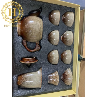 Bộ ấm chén Kiến Trấn Thiên Mục Men Hỏa Biến Sứ Siêu Cấp - Trà Đạo Huydecor, 245k