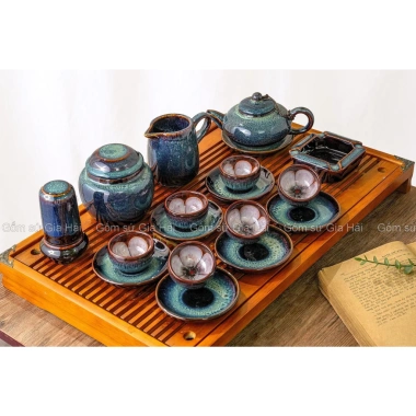 Bộ ấm chén men hỏa biến xanh lòng hoa cao cấp Bát Tràng - Giá chỉ 499.000₫, ưu đãi giảm từ 618.760₫ 2