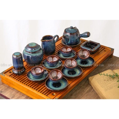 Bộ ấm chén men hỏa biến xanh lòng hoa cao cấp Bát Tràng - Giá chỉ 499.000₫, ưu đãi giảm từ 618.760₫ 4