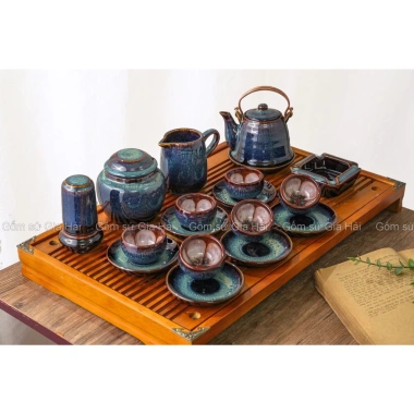 Bộ ấm chén men hỏa biến xanh lòng hoa cao cấp Bát Tràng - Giá chỉ 499.000₫, ưu đãi giảm từ 618.760₫ 5