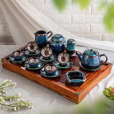 Bộ ấm chén men hỏa biến xanh lòng hoa cao cấp Bát Tràng - Giá chỉ 499.000₫, ưu đãi giảm từ 618.760₫ 6