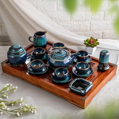 Bộ ấm chén men hỏa biến xanh lòng hoa cao cấp Bát Tràng - Giá chỉ 499.000₫, ưu đãi giảm từ 618.760₫ 9