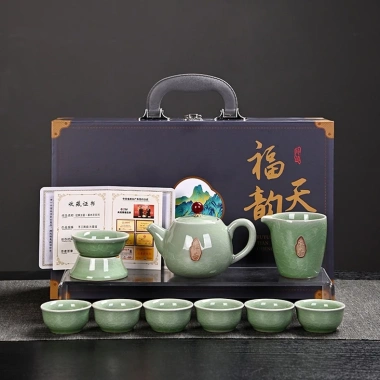 Bộ ấm chén men ngọc 10 chi tiết AC 01 - Hộp sang, quà tặng tân gia, biếu tặng 2