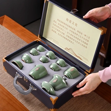 Bộ ấm chén men ngọc 10 chi tiết AC 01 - Hộp sang, quà tặng tân gia, biếu tặng 4