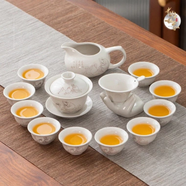 Bộ Ấm Chén Men Sứ Trắng Hoàng Đan Tea - Trà Đạo phong cách Trung Hoa, Khải Men Sứ Đức Hóa, giá ưu đãi 174k