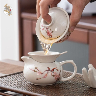 Bộ Ấm Chén Men Sứ Trắng Hoàng Đan Tea - Trà Đạo phong cách Trung Hoa, Khải Men Sứ Đức Hóa, giá ưu đãi 174k
