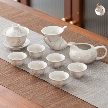 Bộ Ấm Chén Men Sứ Trắng Hoàng Đan Tea - Trà Đạo phong cách Trung Hoa, Khải Men Sứ Đức Hóa, giá ưu đãi 174k