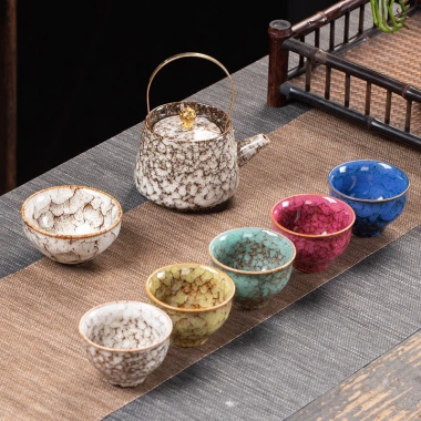Bộ ấm chén ngũ hành Kiến Trản Thiên Mục Hoả Biến 1 ấm 6 chén - Đủ mệnh Kim Mộc Thủy Hoả Thổ, Uống Trà Sang Trọng - Giá ưu đãi 320.000₫