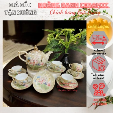 Bộ Ấm Chén Pha Trà Bát Tràng men Vân Đá Nâu Sen Ngũ Sắc, Thuận Buồm Xuôi Gió, bộ Chóp giá ưu đãi 776.967₫