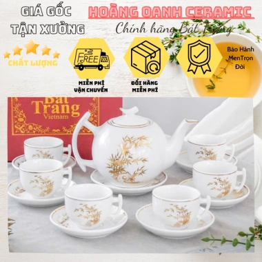 Bộ Ấm Chén Pha Trà Bát Tràng vẽ Vàng, Ấm Bưởi Cành 500ml men Sứ Trắng – Giá 446.216₫