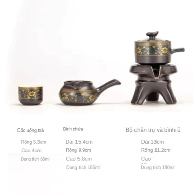 Bộ Ấm Chén Pha Trà Cối Xay Gốm Sứ Trắng Retro - Trà Tự Động Cao Cấp Lòng Trắng Hoa Vàng