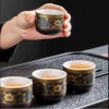Bộ Ấm Chén Pha Trà Cối Xay Gốm Sứ Trắng Retro - Trà Tự Động Cao Cấp Lòng Trắng Hoa Vàng 5