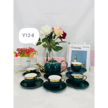 Bộ ấm chén pha trà + đĩa lót tách màu xanh cổ vịt, viên vàng - giảm giá 300k