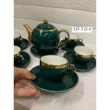 Bộ ấm chén pha trà + đĩa lót tách màu xanh cổ vịt, viên vàng - giảm giá 300k 3 Bộ ấm chén pha trà + đĩa lót tách màu xanh cổ vịt, viên vàng - giảm giá 300k 3