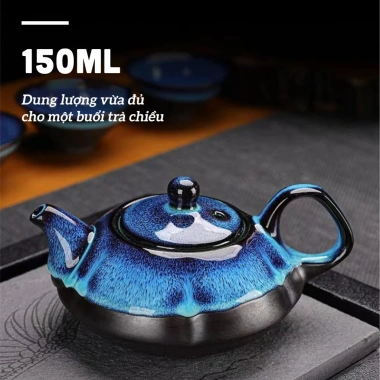 Bộ ấm chén pha trà gốm men hoả biến xanh ngọc 6 món sang trọng - quà khai trương công ty, giảm còn 43.120₫