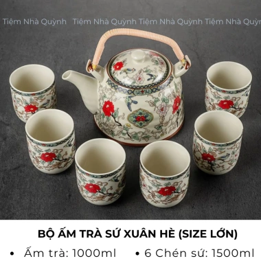 Bộ Ấm Chén Pha Trà Gốm Sứ - Set Ấm Trà Cổ Điển, Trang Trí Phòng Khách, Giá 260k