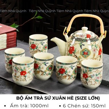 Bộ Ấm Chén Pha Trà Gốm Sứ - Set Ấm Trà Cổ Điển, Trang Trí Phòng Khách, Giá 260k