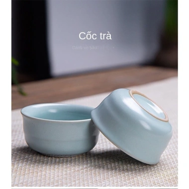 Bộ Ấm Chén Pha Trà Men Rạn Nứt Xanh 4-6 Người Quà Tặng Hộp Túi Xách Sang Trọng