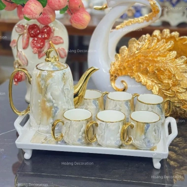 Bộ Ấm Chén Pha Trà Vân Đá - Tách Trà Cao Cấp Vân Ghi, Thiết Kế Sang Trọng, Giá Ưu Đãi 845k