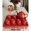 Bộ ấm chén sứ đỏ Hỷ rồng phượng 6 chén 1 ấm - Tiệc trà gia tiên, chỉ 100.000 VND