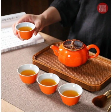 Bộ Ấm Chén Sứ Pha Trà Đạo Quả Hồng Cao Cấp - Kèm Túi Hộp Lịch Sự, Giá 109k 2
