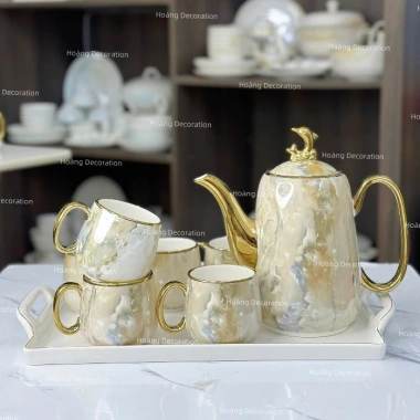 Bộ ấm chén sứ vân đá đặc biệt - tách pha trà thiết kế hiện đại sang trọng, độ bền cao, cho không gian nội thất, giảm giá ưu đãi 325.000đ 5