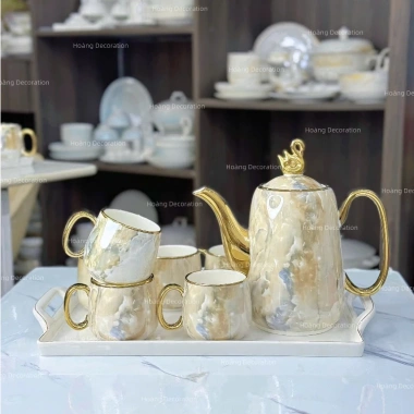 Bộ ấm chén sứ vân đá đặc biệt - tách pha trà thiết kế hiện đại sang trọng, độ bền cao, cho không gian nội thất, giảm giá ưu đãi 325.000đ 9
