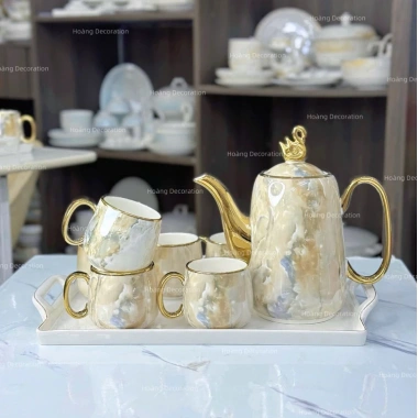 Bộ ấm chén sứ vân đá đặc biệt - tách pha trà thiết kế hiện đại sang trọng, độ bền cao, cho không gian nội thất, giảm giá ưu đãi 325.000đ 10