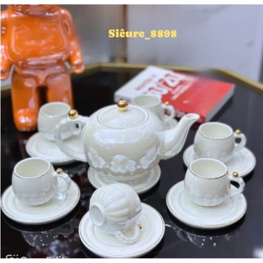 Bộ ấm chén sứ vân đá xanh nâu kèm 7 đĩa sứ rời – decor sang trọng, giá từ 1.027.290 xuống 849.000 VND