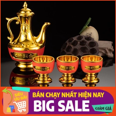 Bộ Ấm Chén Thờ Cúng Đỏ Vàng Sang Trọng - Giá Ưu Đãi 70.000 VND, Chất Lượng Cao