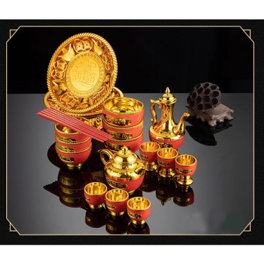 Bộ Ấm Chén Thờ Cúng Đỏ Vàng Sang Trọng - Giá Ưu Đãi 70.000 VND, Chất Lượng Cao
