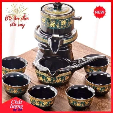 Bộ Ấm Chén Trà Cối Xay Xanh Đen Vàng 1 ấm 6 chén 1 cối Giá ưu đãi 235.000đ 2