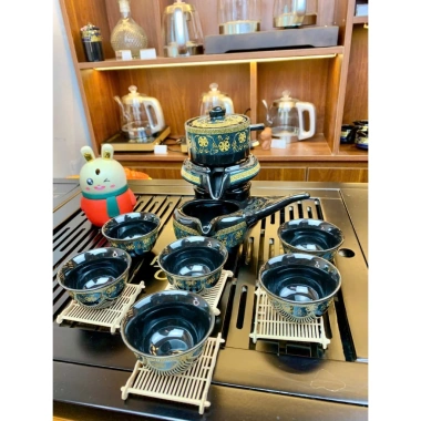 Bộ Ấm Chén Trà Cối Xay Xanh Đen Vàng 1 ấm 6 chén 1 cối Giá ưu đãi 235.000đ 5