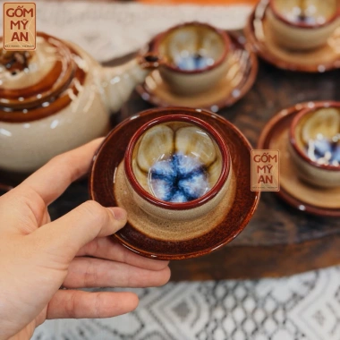 Bộ ấm chén trà Gốm sứ Bát Tràng men hoa biến màu Nâu Cát cao cấp - An toàn, chỉ 750.000đ