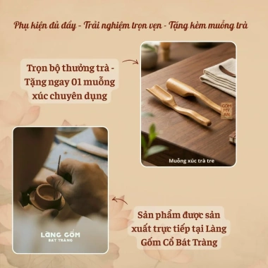 Bộ ấm chén trà Gốm sứ Bát Tràng men tiêu hoạ vẽ tay - Cao cấp, giảm giá 500.000₫