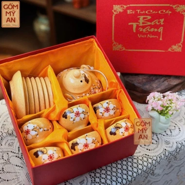 Bộ ấm chén trà Gốm sứ Bát Tràng men tiêu hoạ vẽ tay - Cao cấp, giảm giá 500.000₫