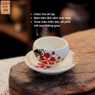 Bộ ấm chén trà Gốm sứ Bát Tràng men tiêu hoạ vẽ tay - Cao cấp, giảm giá 500.000₫