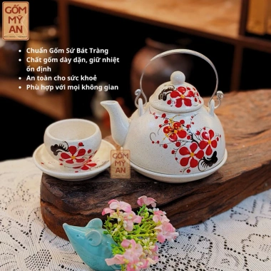 Bộ ấm chén trà Gốm sứ Bát Tràng men tiêu hoạ vẽ tay - Cao cấp, giảm giá 500.000₫ 9 Bộ ấm chén trà Gốm sứ Bát Tràng men tiêu hoạ vẽ tay - Cao cấp, giảm giá 500.000₫ 9
