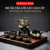 Bộ ấm chén trà gốm sứ cao cấp + cối xay, set pha trà Đạo viền vàng - 350k