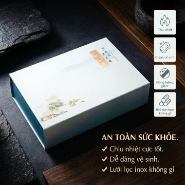 Bộ ấm chén trà gốm sứ cao cấp + cối xay, set pha trà Đạo viền vàng - 350k 6