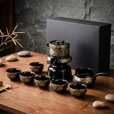Bộ ấm chén trà gốm sứ cao cấp + cối xay, set pha trà Đạo viền vàng - 350k 7