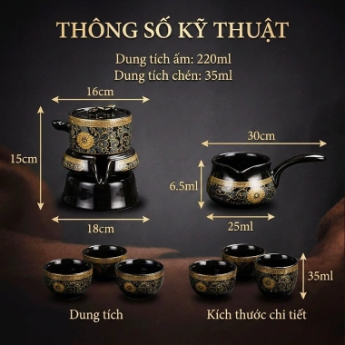 Bộ ấm chén trà gốm sứ cao cấp + cối xay, set pha trà Đạo viền vàng - 350k 8