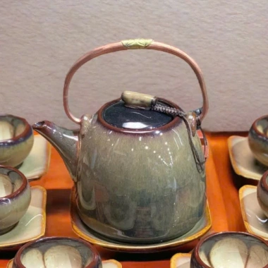 Bộ Ấm Chén Trà Men Hoả Biến Gấm Hoa - Gốm Sứ Bát Tràng Cao Cấp, 400.000 VND