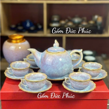 Bộ ấm chén trà Men Hoả Biến Hồng Phấn - Gốm sứ Bát Tràng cao cấp, chỉ 580.000₫