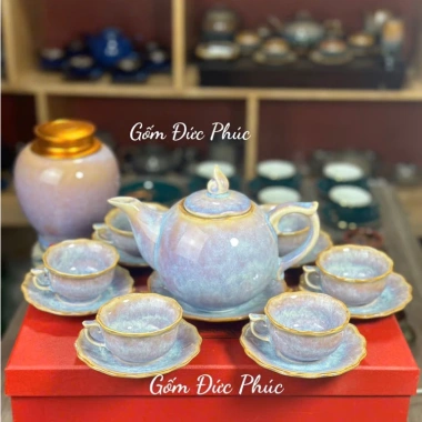 Bộ ấm chén trà Men Hoả Biến Hồng Phấn - Gốm sứ Bát Tràng cao cấp, chỉ 580.000₫ 2