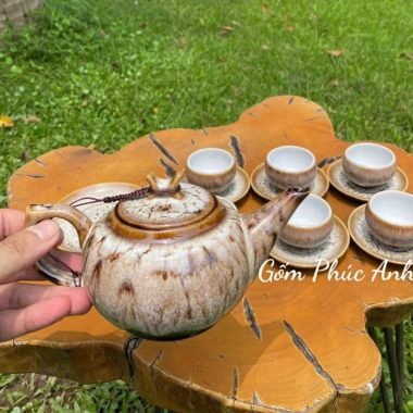 Bộ Ấm Chén Trà Men Hoả Biến Tuyết Nhung Gốm Sứ Bát Tràng Cao Cấp Giá 300.000đ