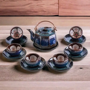 Bộ Ấm Chén Trà Men Hoả Biến Xanh Chén Lòng Hoa - Gốm Bát Tràng Cao Cấp Giá 300.000 VNĐ 4